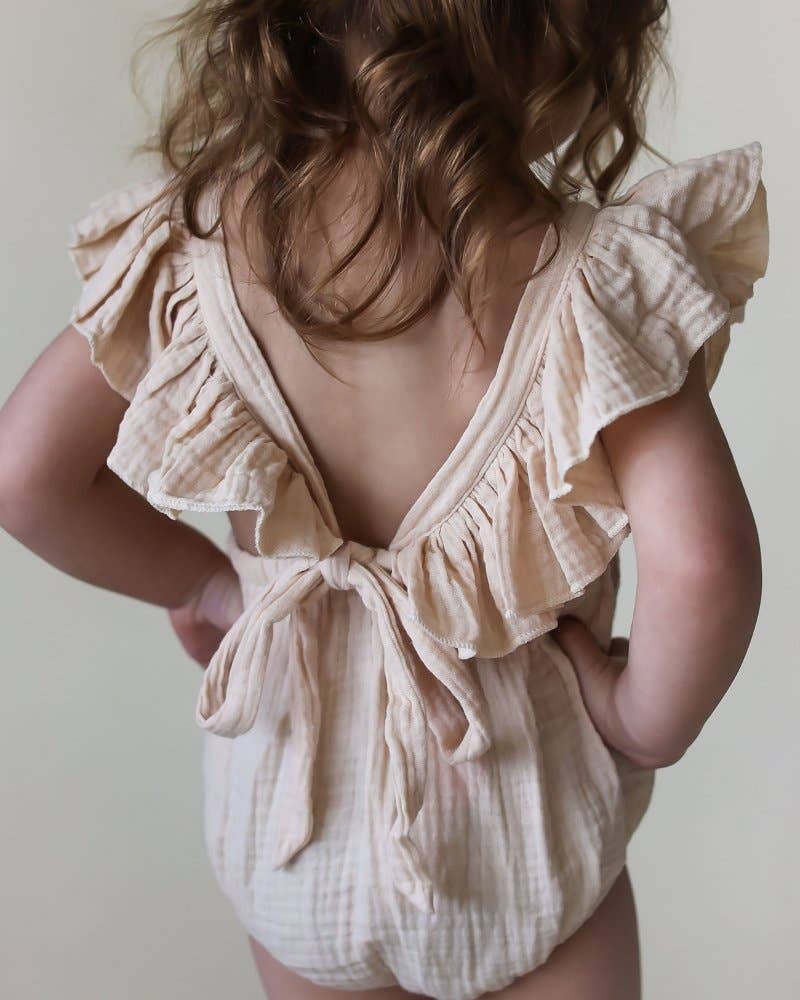 Ruffle Back Romper: Crushed Ivory