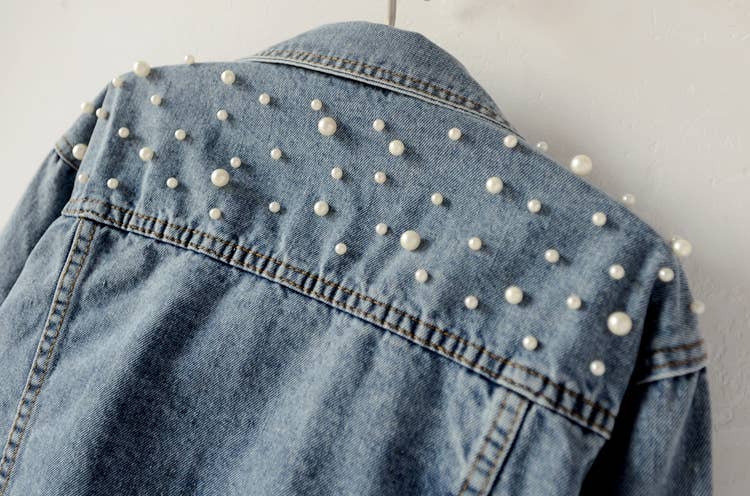 Pearl Studded Vintage Denim Jacket