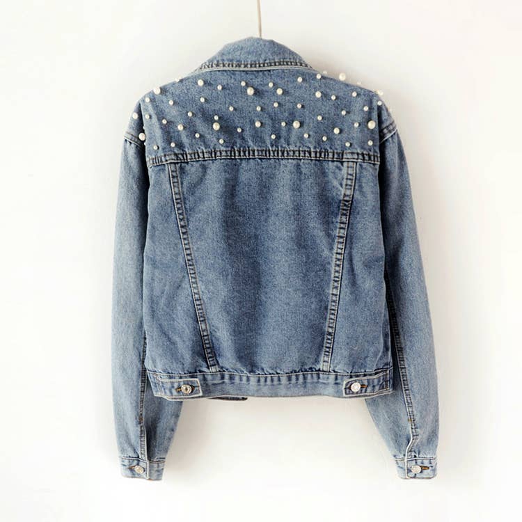 Pearl Studded Vintage Denim Jacket