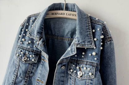 Pearl Studded Vintage Denim Jacket