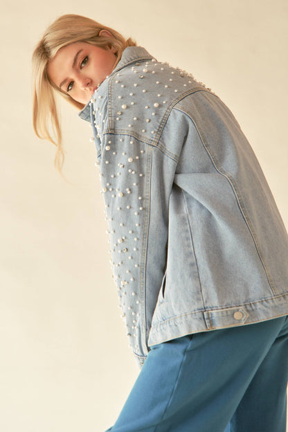 Pearl & Diamond Embellished Denim Jacket