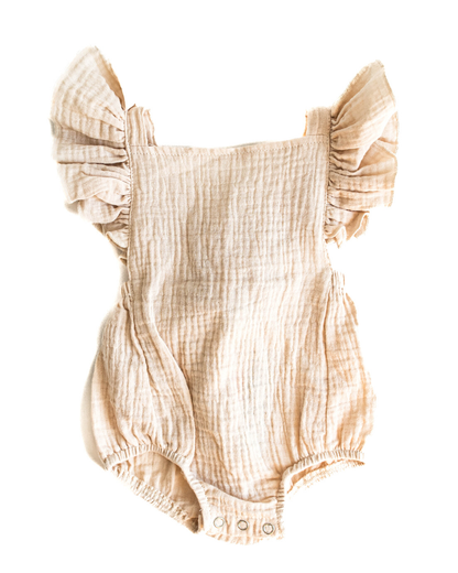 Ruffle Back Romper: Crushed Ivory
