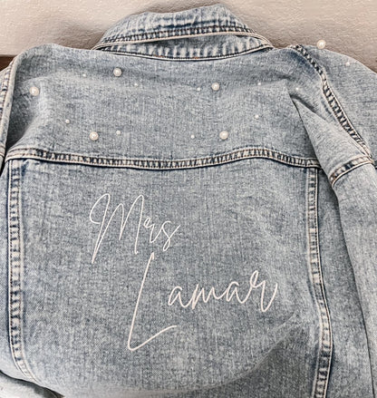 Pearl Studded Vintage Denim Jacket