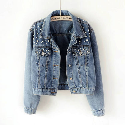 Pearl Studded Vintage Denim Jacket