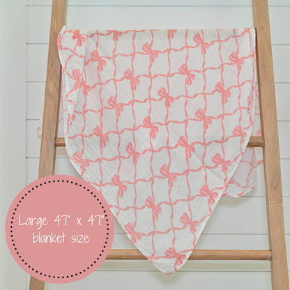 "Beautiful Bows" Muslin Blanket