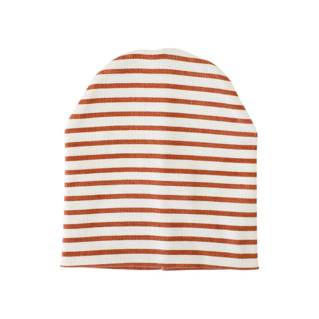 Cotton Jersey Beanie -Terracotta Stripe