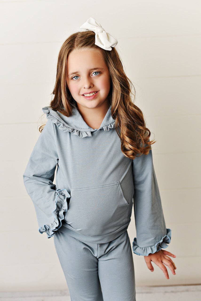 Ruffle Hooded Lounge Set - Gray