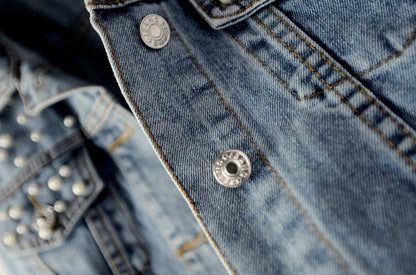 Pearl Studded Vintage Denim Jacket