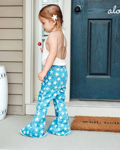 Starstruck Denim Bell Bottom Jeans - Blue & White
