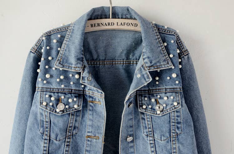 Pearl Studded Vintage Denim Jacket