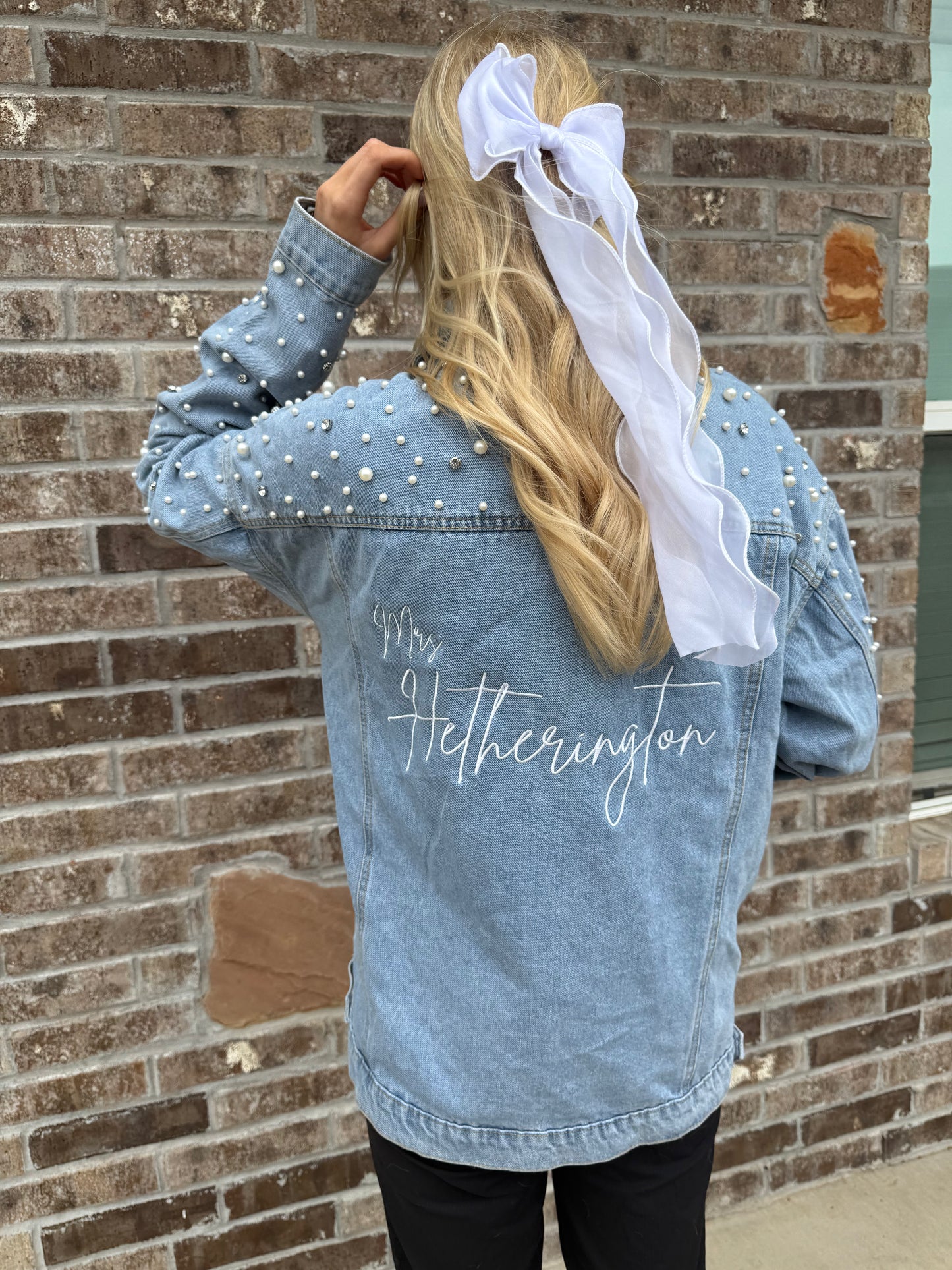Pearl & Diamond Embellished Denim Jacket