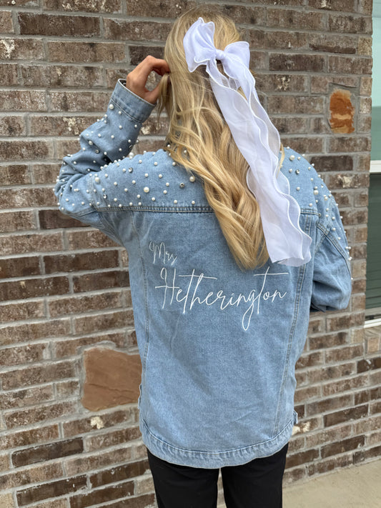 Pearl & Diamond Embellished Denim Jacket