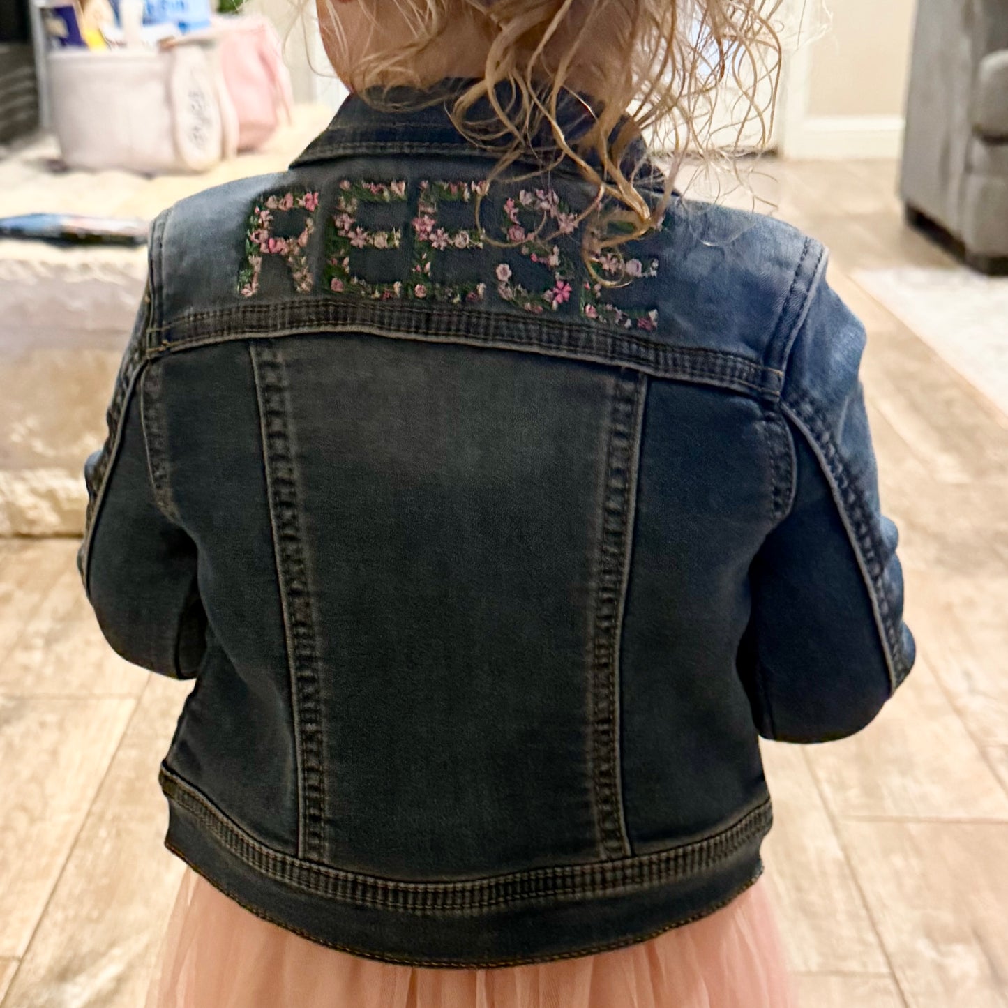 Floral Name Embroidered Jean Jacket