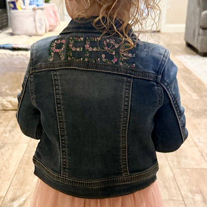 Floral Name Embroidered Jean Jacket