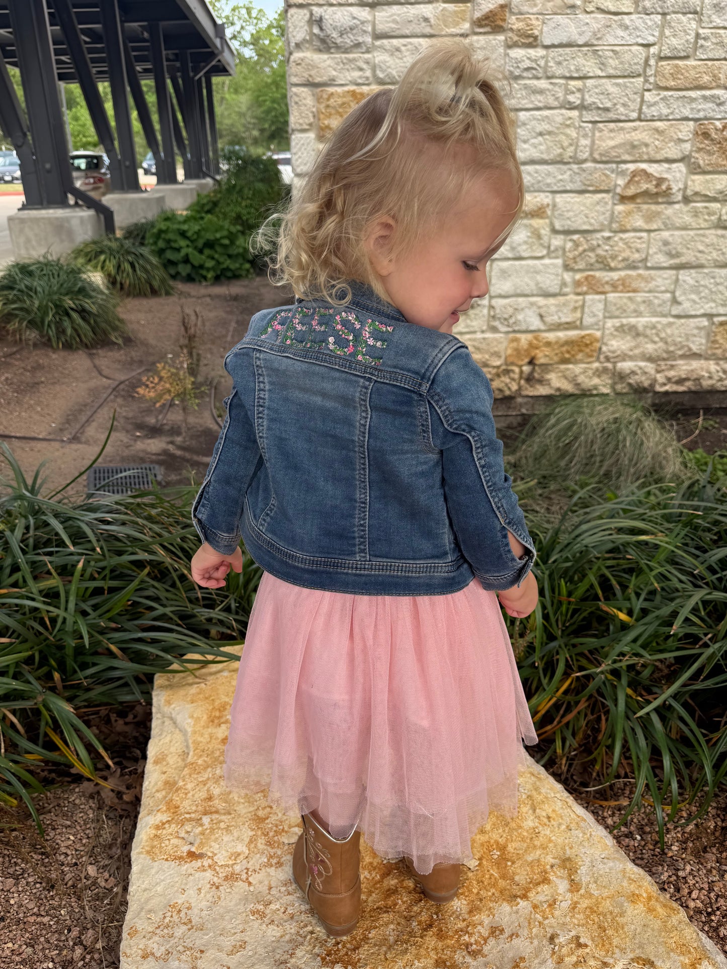 Floral Name Embroidered Jean Jacket