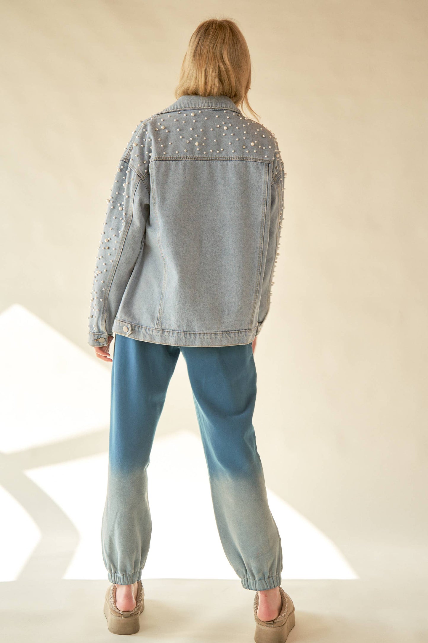 Pearl & Diamond Embellished Denim Jacket