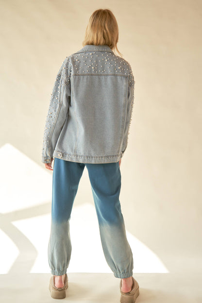 Pearl & Diamond Embellished Denim Jacket