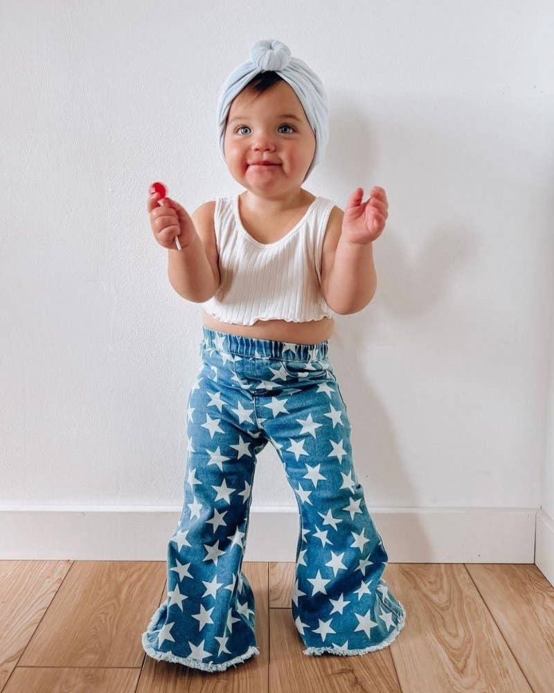 Starstruck Denim Bell Bottom Jeans - Blue & White