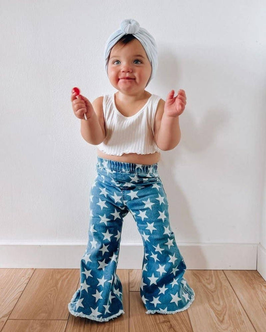 Starstruck Denim Bell Bottom Jeans - Blue & White