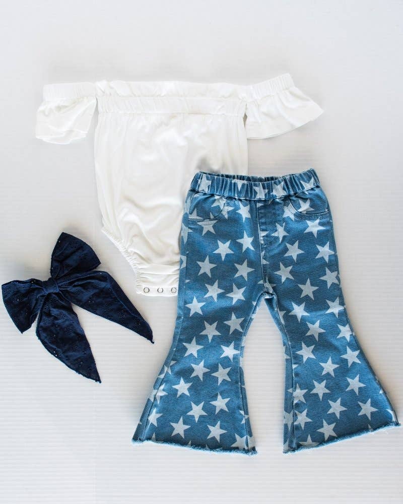Starstruck Denim Bell Bottom Jeans - Blue & White