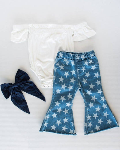 Starstruck Denim Bell Bottom Jeans - Blue & White