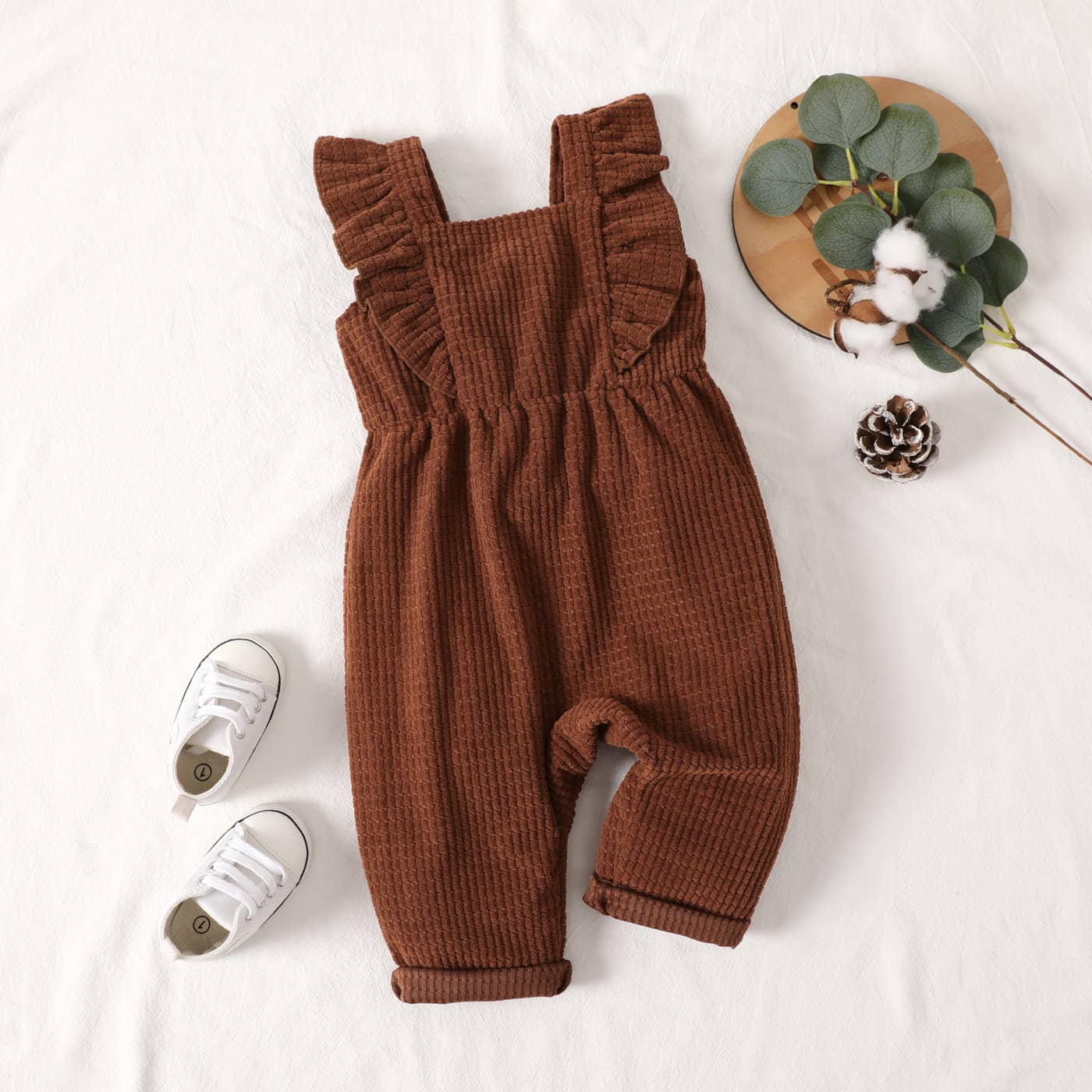 Ruffle Overalls - Brown