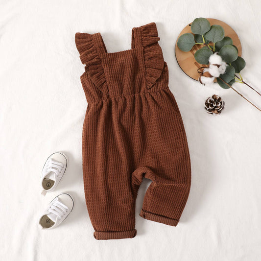 Ruffle Overalls - Brown