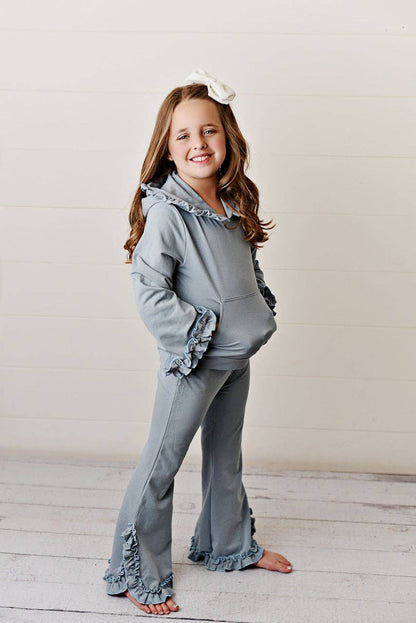 Ruffle Hooded Lounge Set - Gray