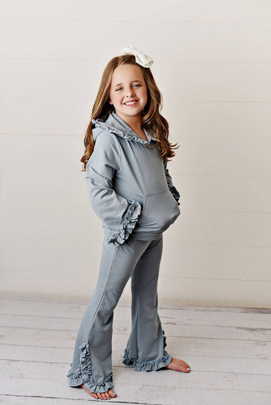 Ruffle Hooded Lounge Set - Gray