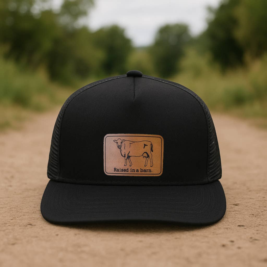 Hat - YOUTH "Raised in a Barn" Cow Kids Trucker