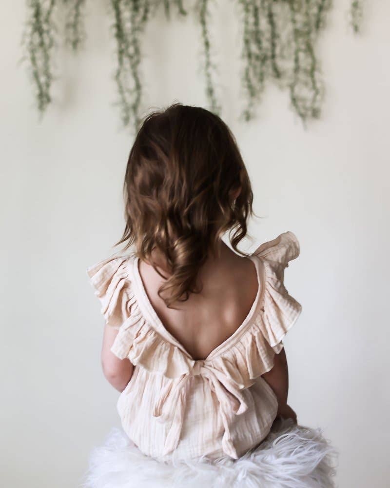 Ruffle Back Romper: Crushed Ivory