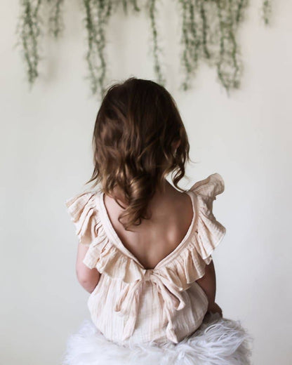 Ruffle Back Romper: Crushed Ivory